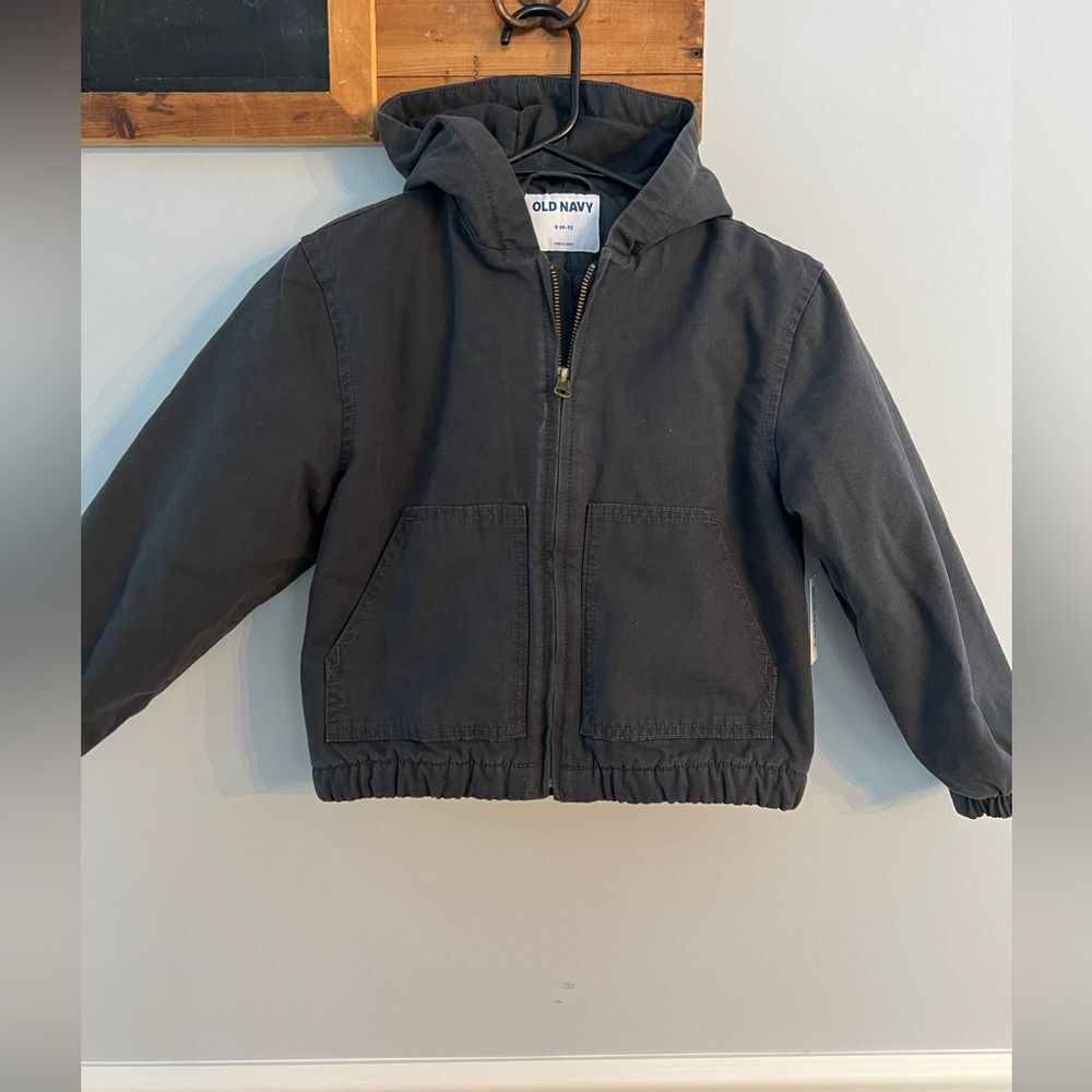 NWT Old Navy Lined Canvas Hooded Jacket Kids Size S 6-7 Utility Workwear Coat